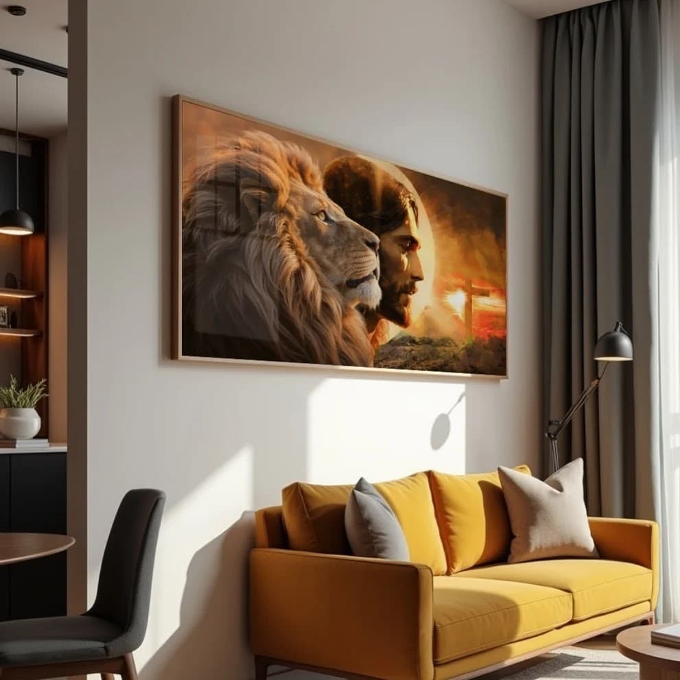 Quadro Leão e Cristo em Fé