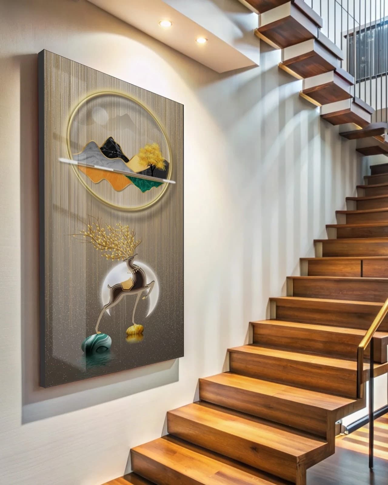 Quadro Cervo Dourado e Montanhas