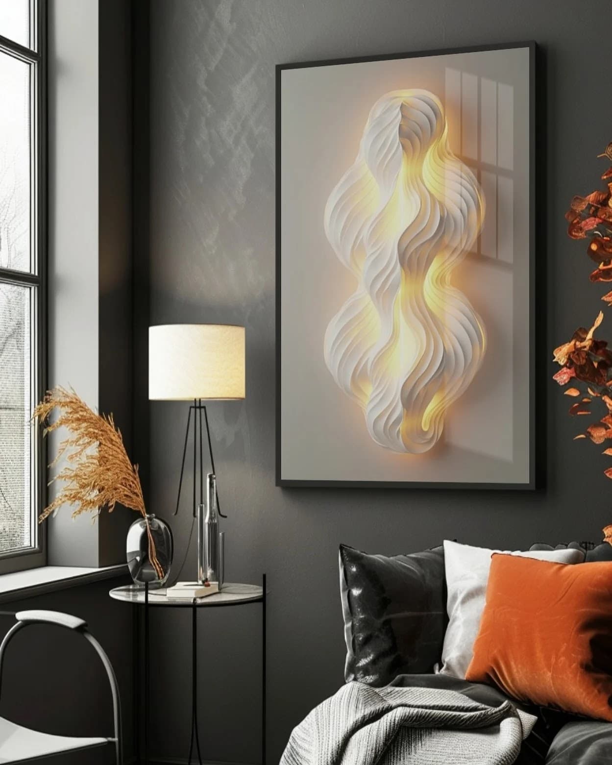 Quadro Ondas Escultóricas em Branco e Ouro