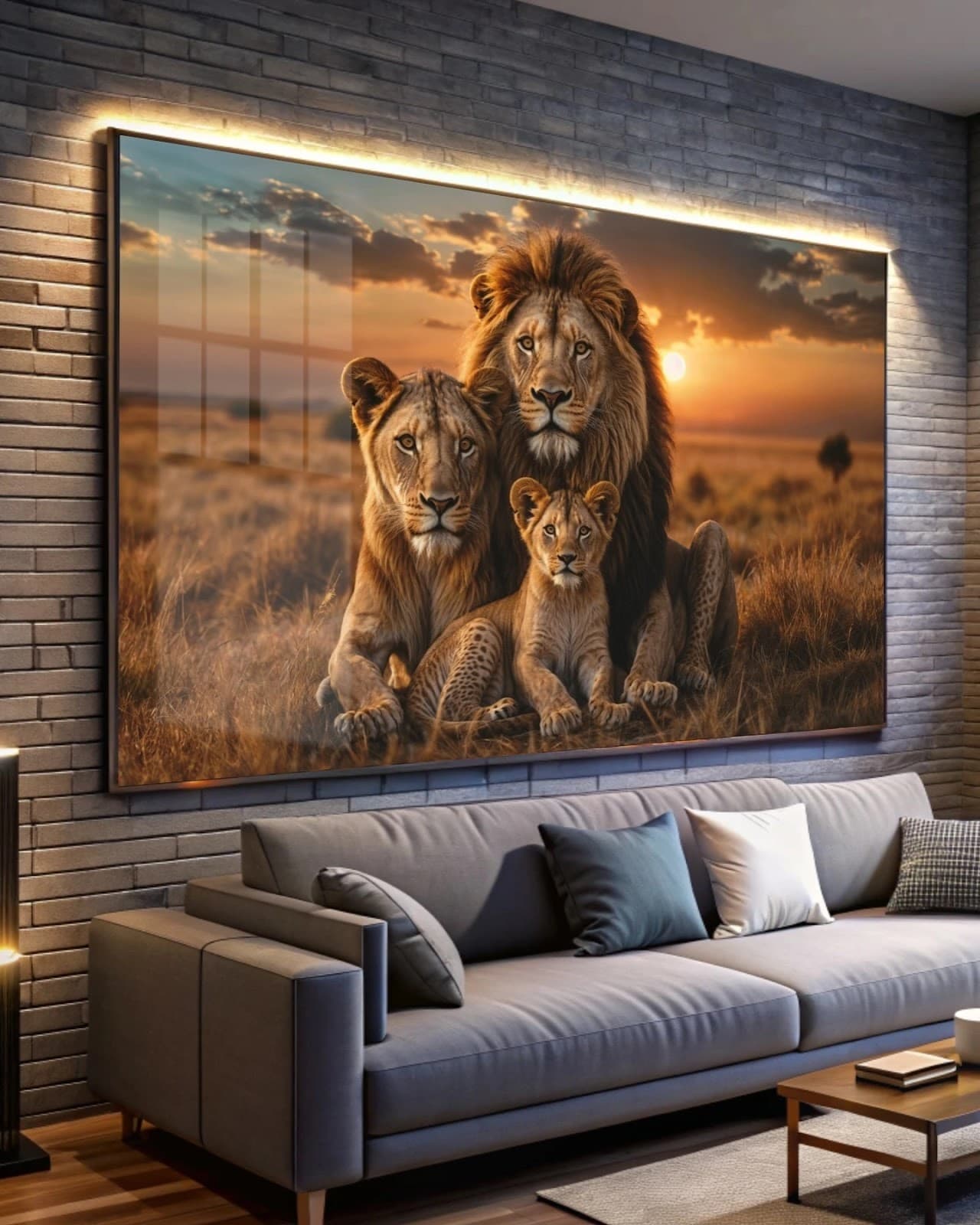Quadro Família de Leões ao Pôr do Sol
