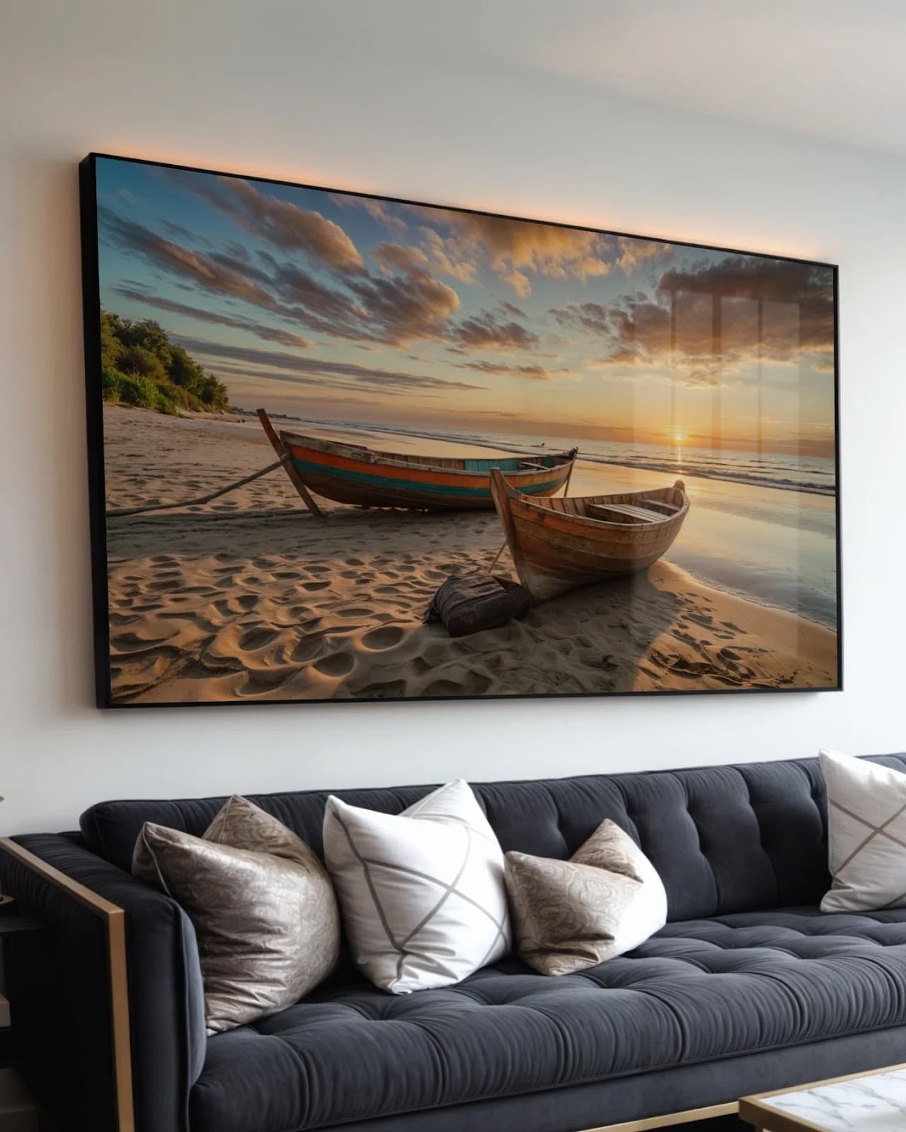 Quadro Barcos na Praia ao Entardecer
