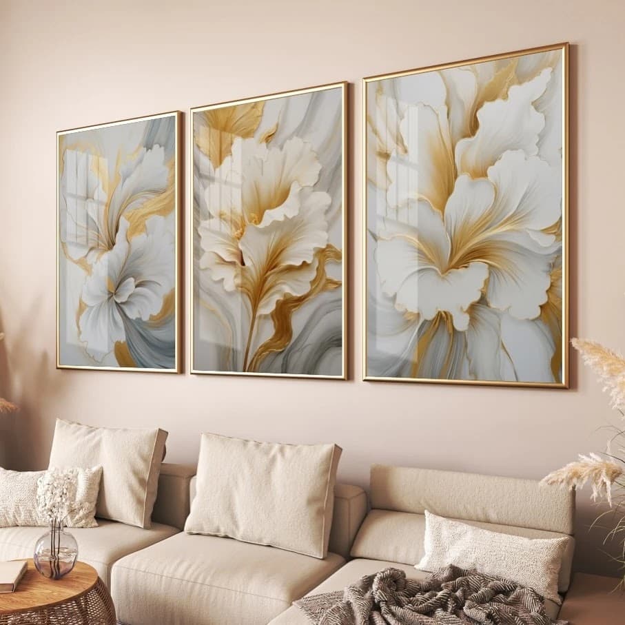 Trio de Quadros Abstrações Mínimas Formas e Movimento