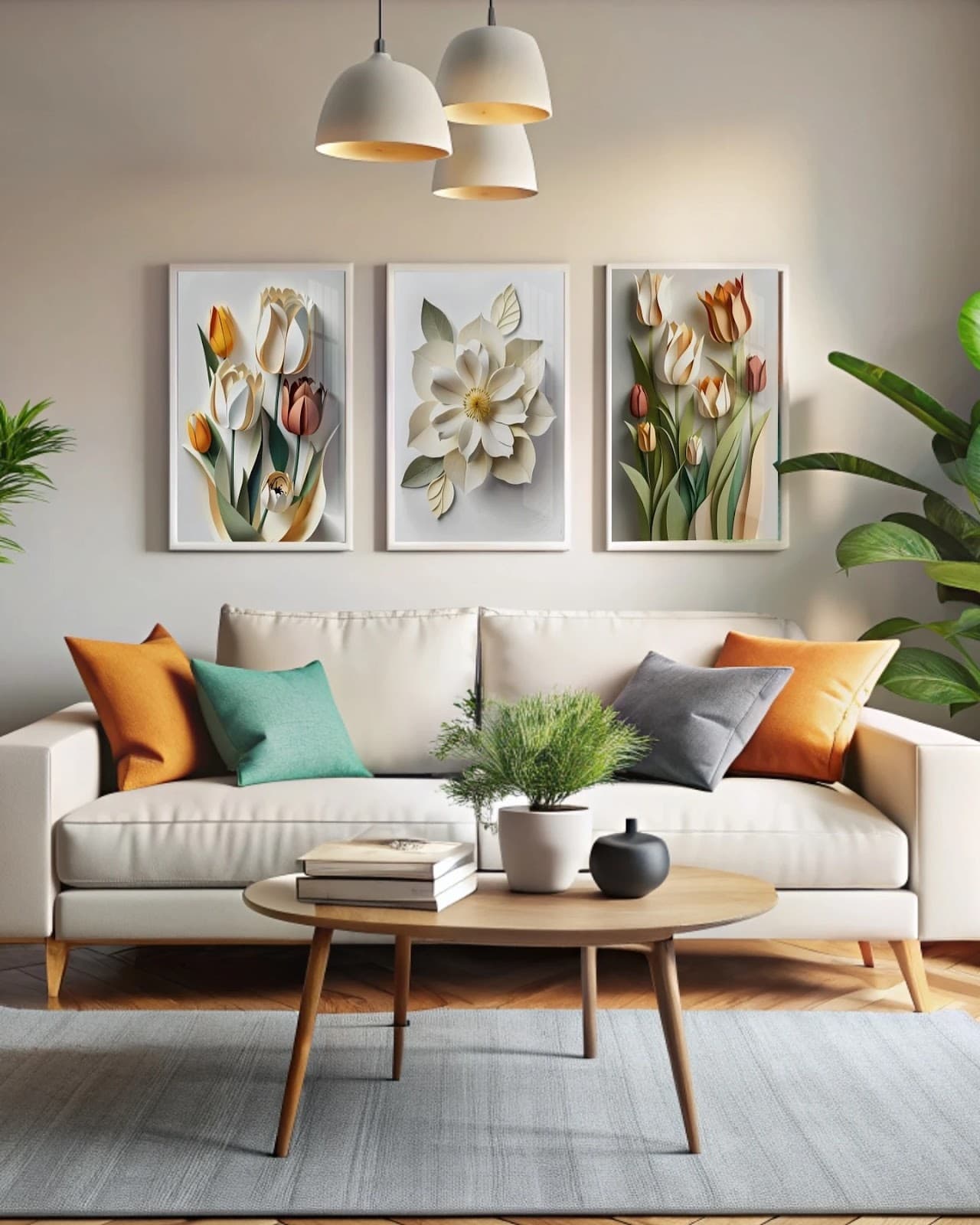 Trio de Quadros Flores em Papel