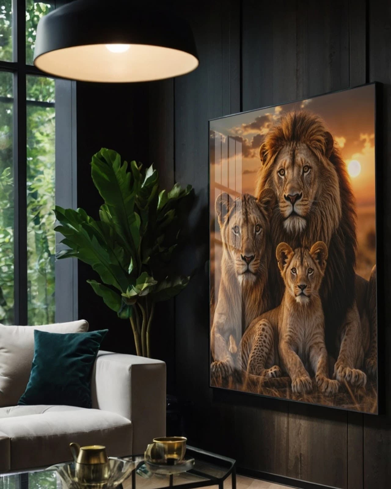 Quadro Família de Leões ao Entardecer