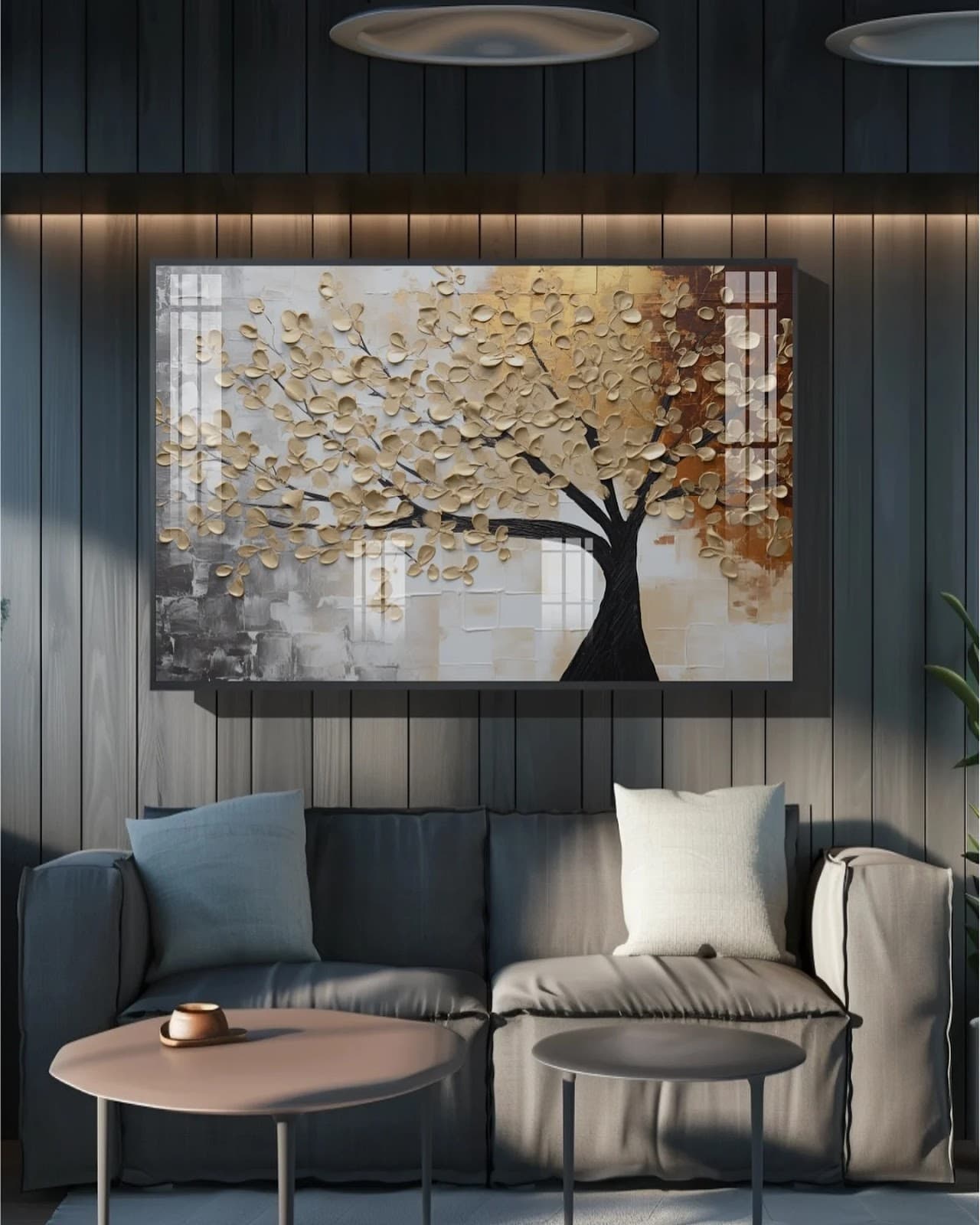 Quadro Árvore de Folhas Douradas Texturizada