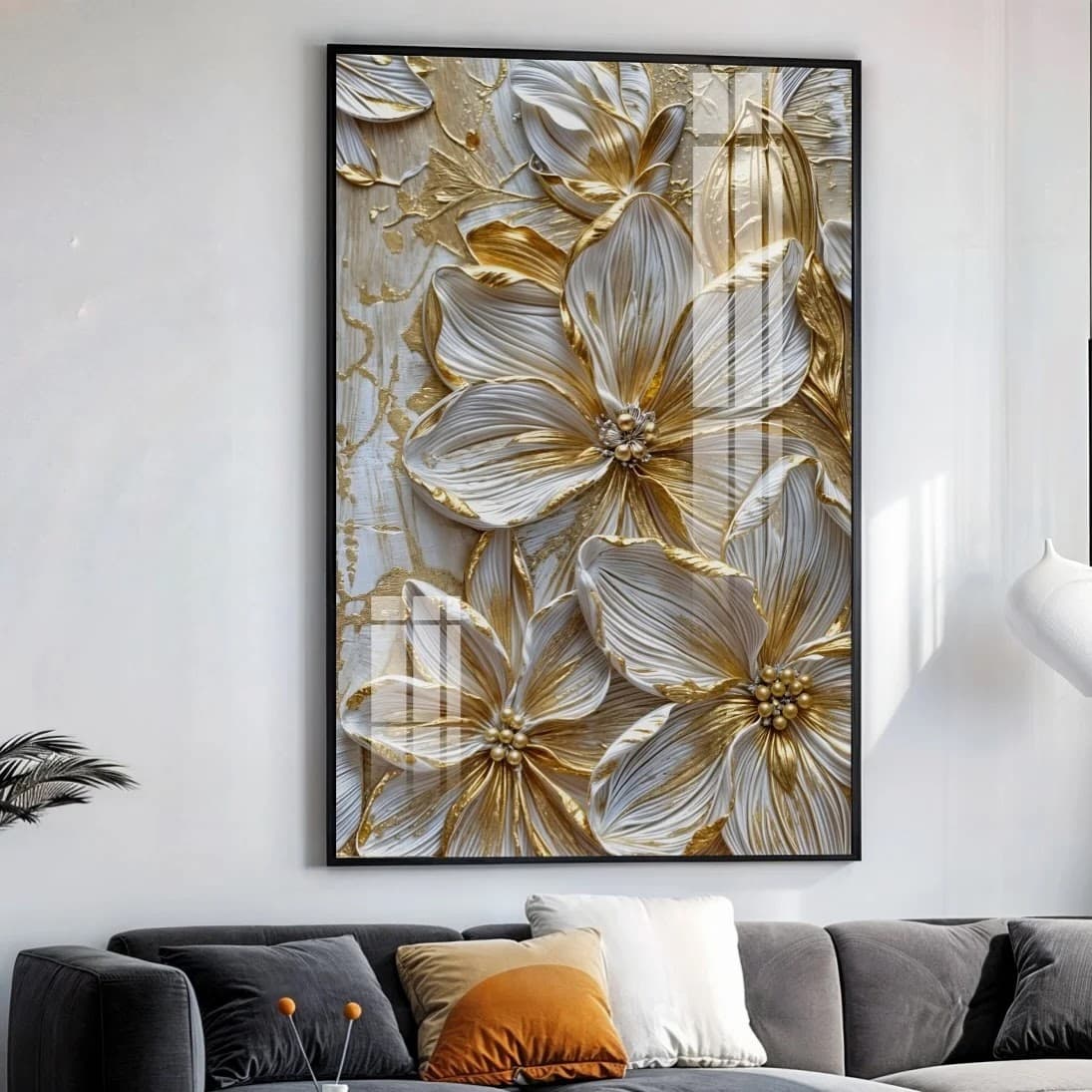 Quadro Flores Douradas em Relevo