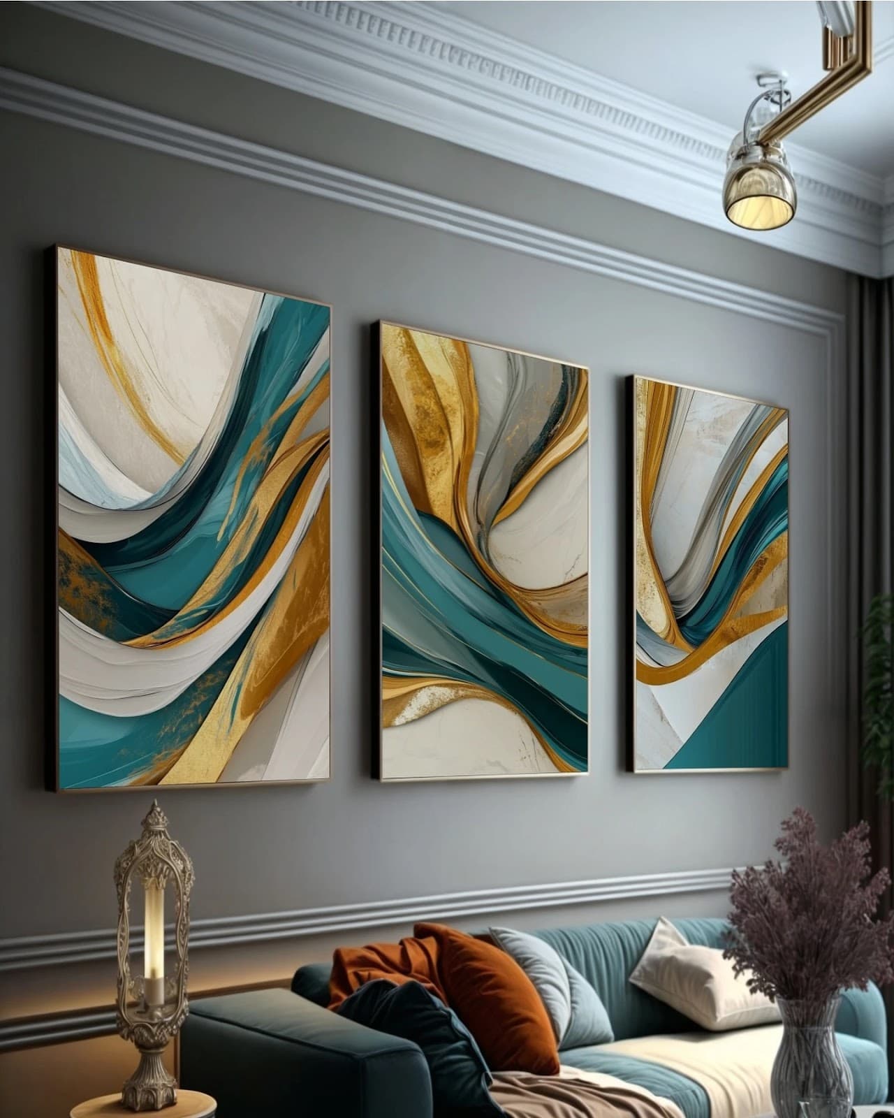 Trio de Quadros Ondulação Tropical Elegante