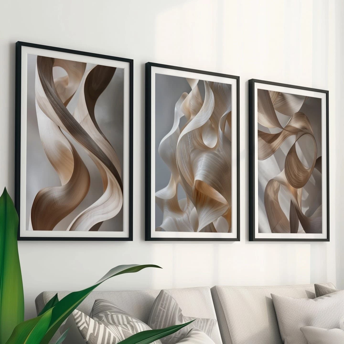 Trio de Quadros Abstratos Minimalistas Terracota