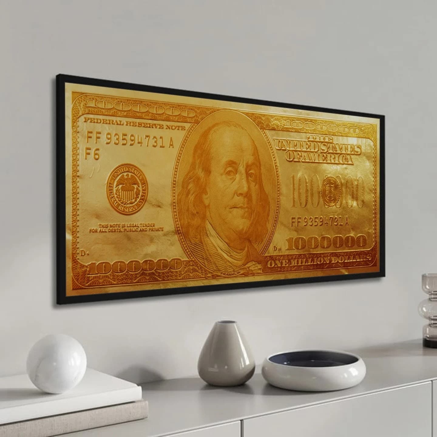 Quadro Nota de Dólar Dourada