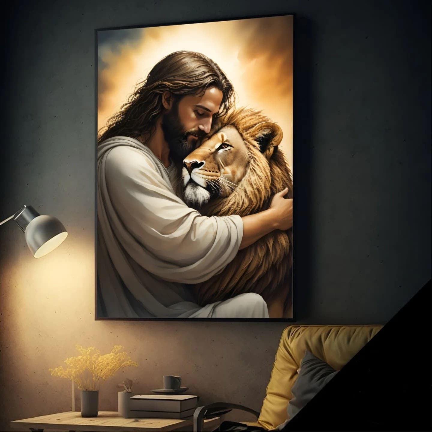 Quadro Jesus Abraçando o Leão