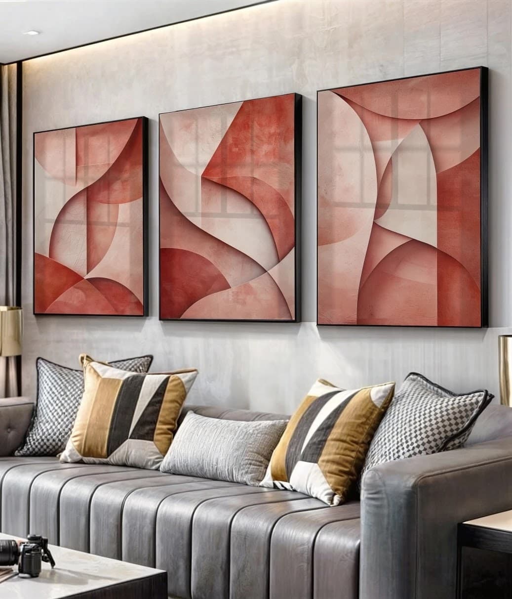 Trio de Quadros Abstração Geométrica Harmonia