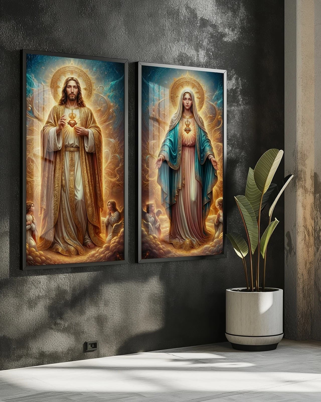 Dupla de Quadros Jesus e Maria em Glória