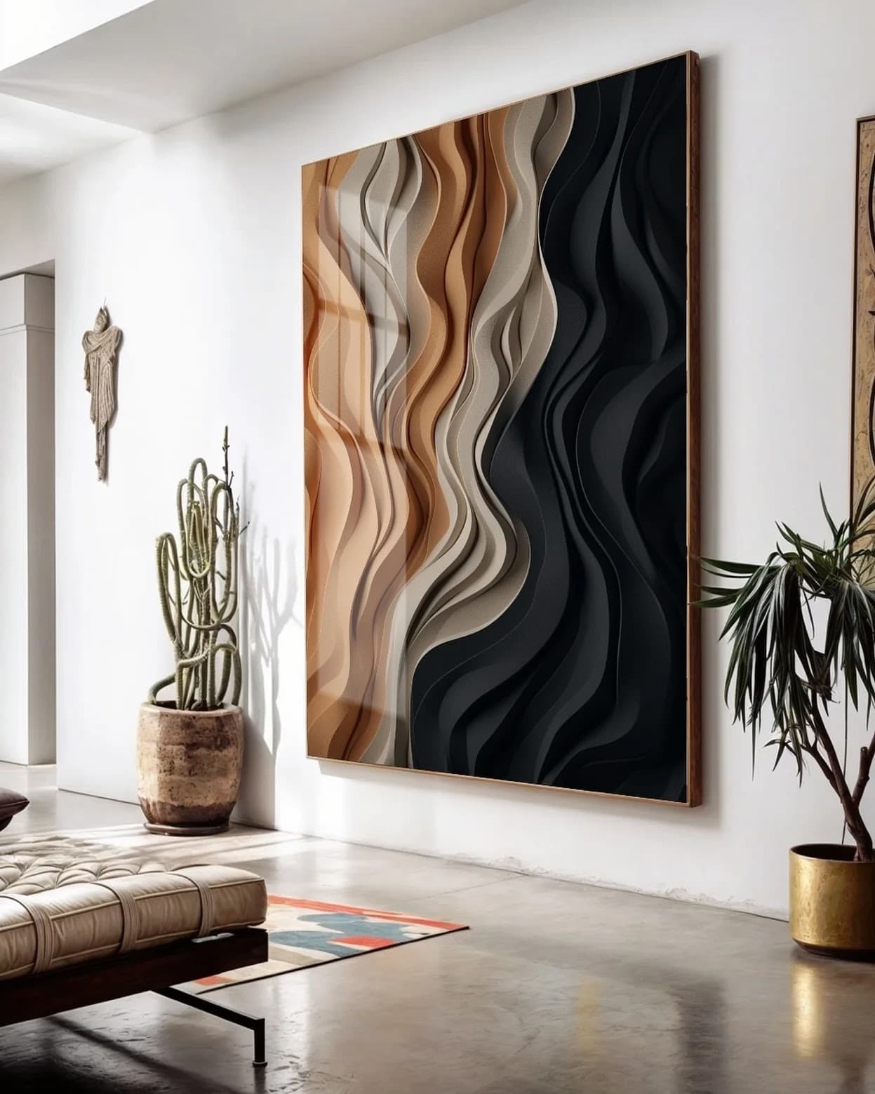 Quadro Ondas Abstratas Marrom Bege