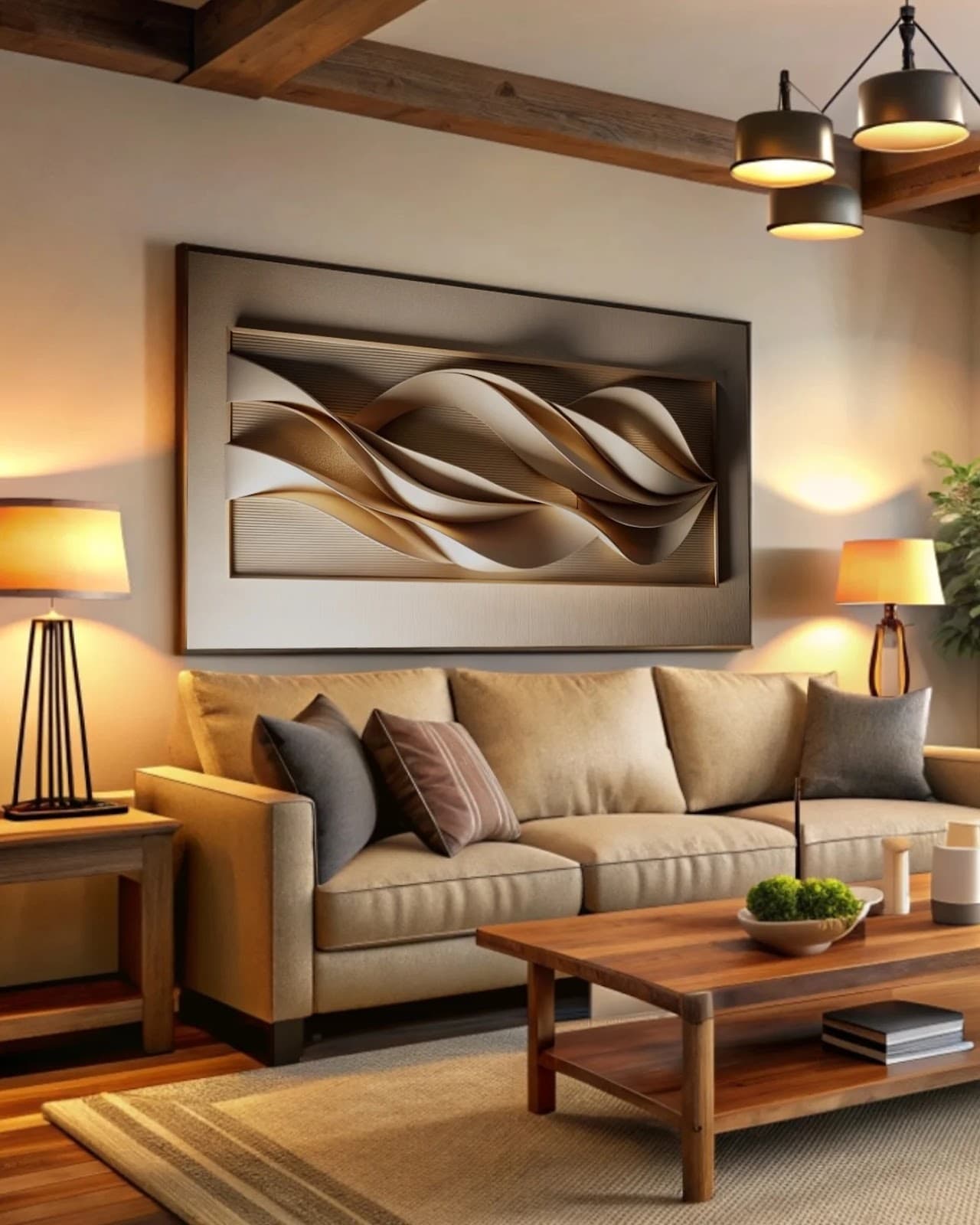 Quadro Formas Onduladas em Relevo Dourado