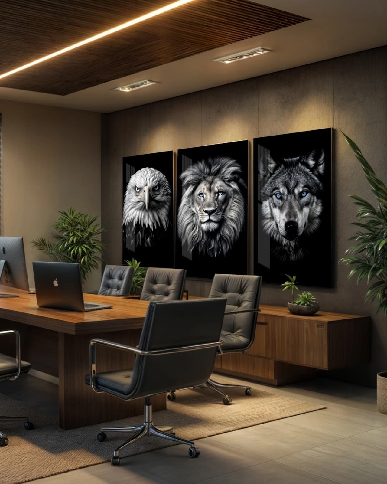 Trio de Quadros Águia Leão e Lobo