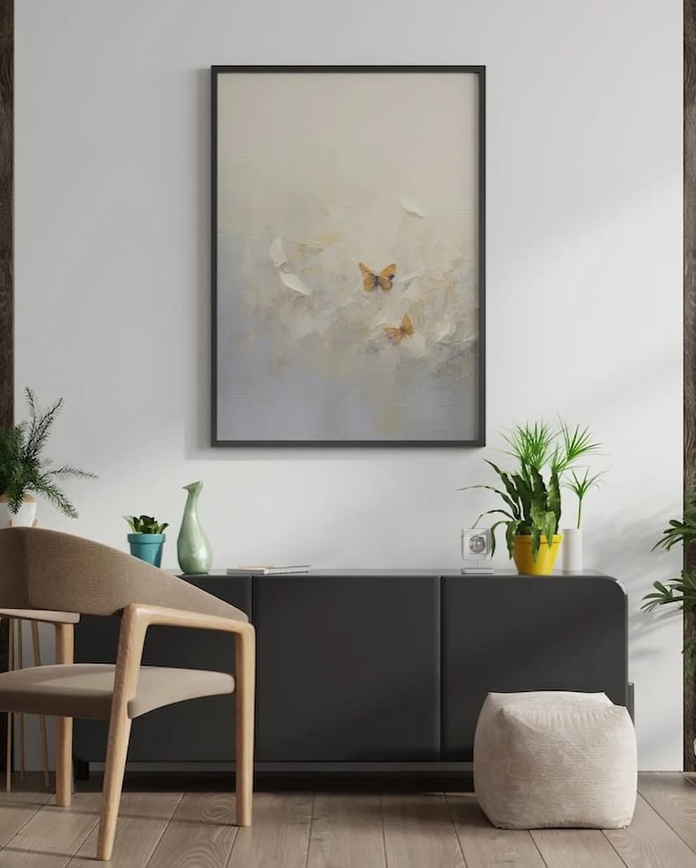 Quadro Borboletas Douradas em Fundo Bege
