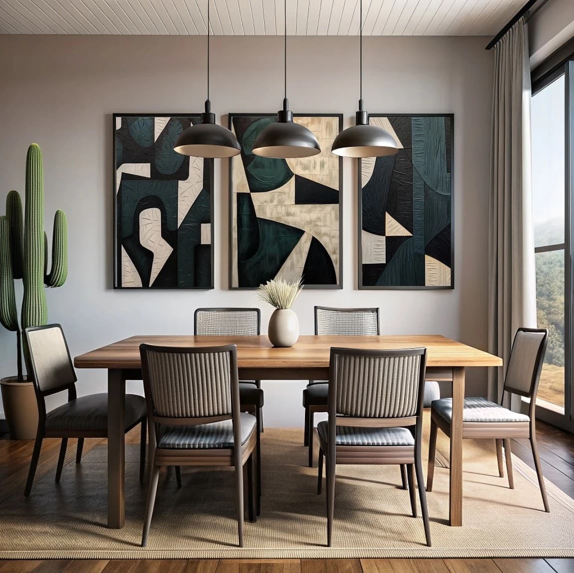 Trio de Quadros Geometria Contemporânea Contraste