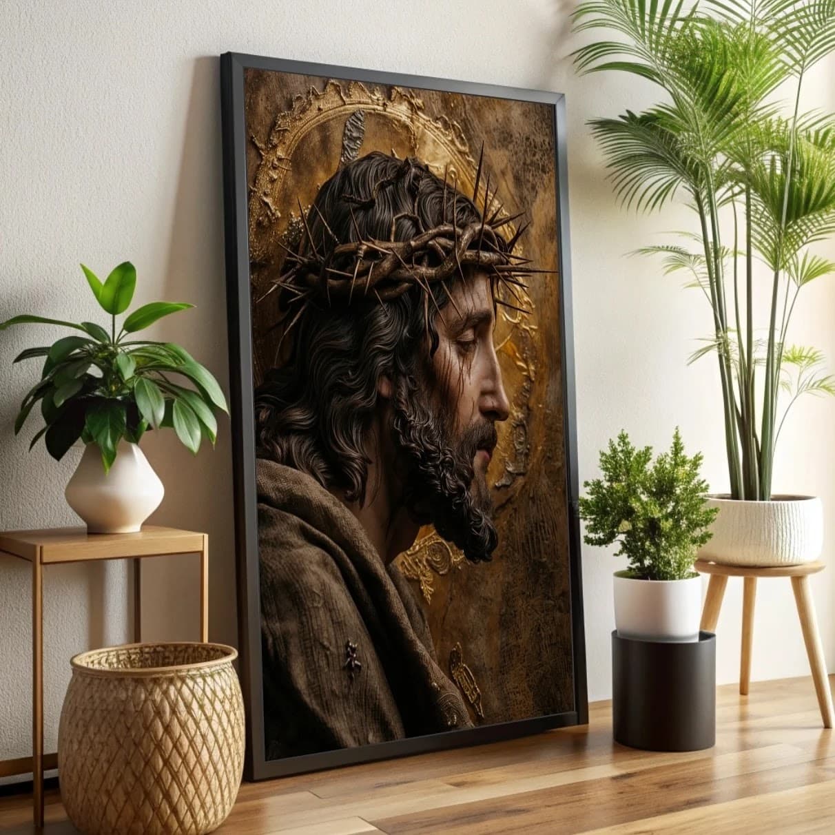 Quadro Jesus Cristo de Perfil Fundo Dourado