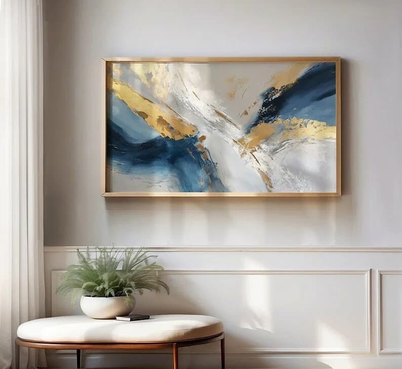Quadro Abstrações em Ouro e Azul