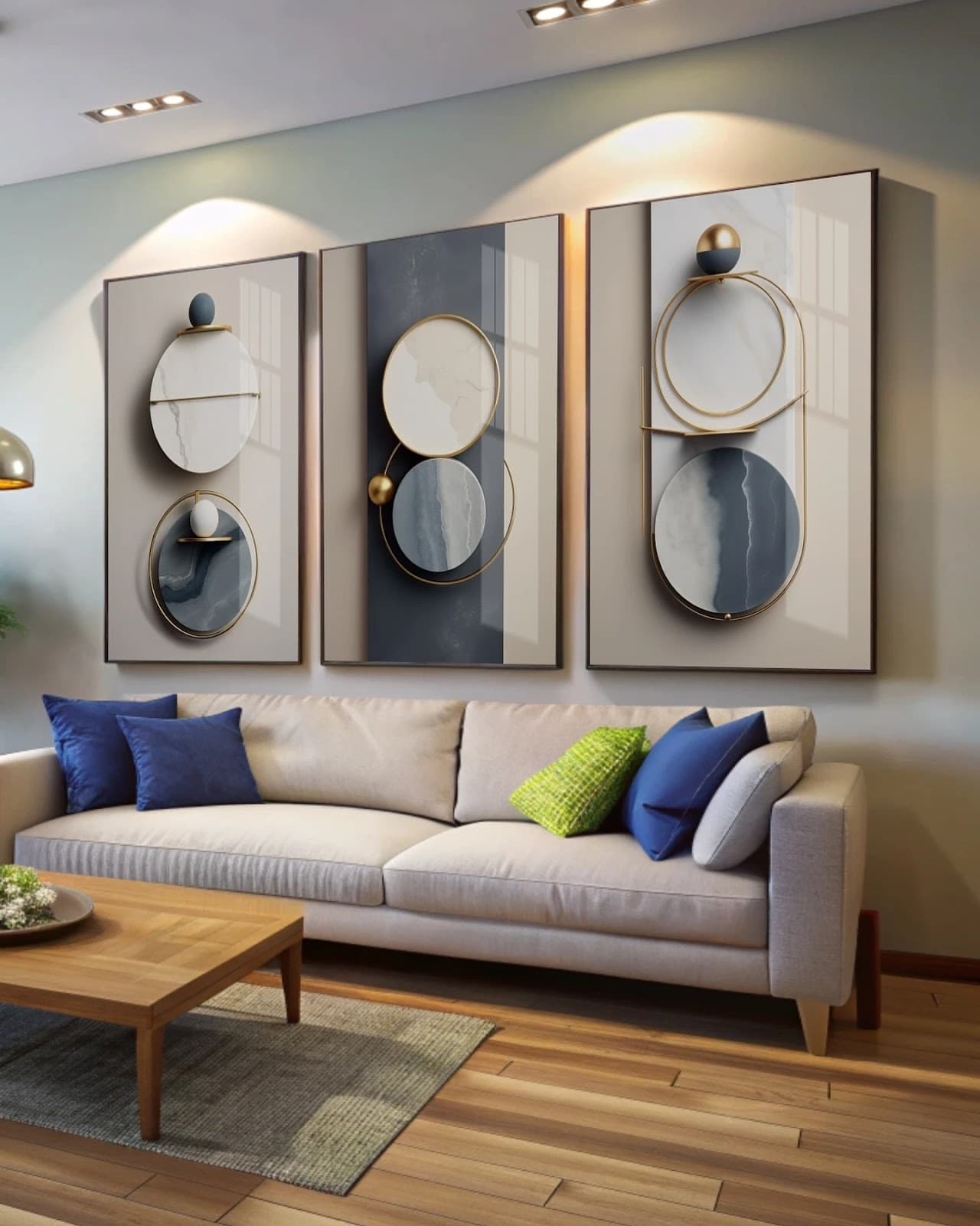Trio de Quadros Círculos Minimalistas Modernos