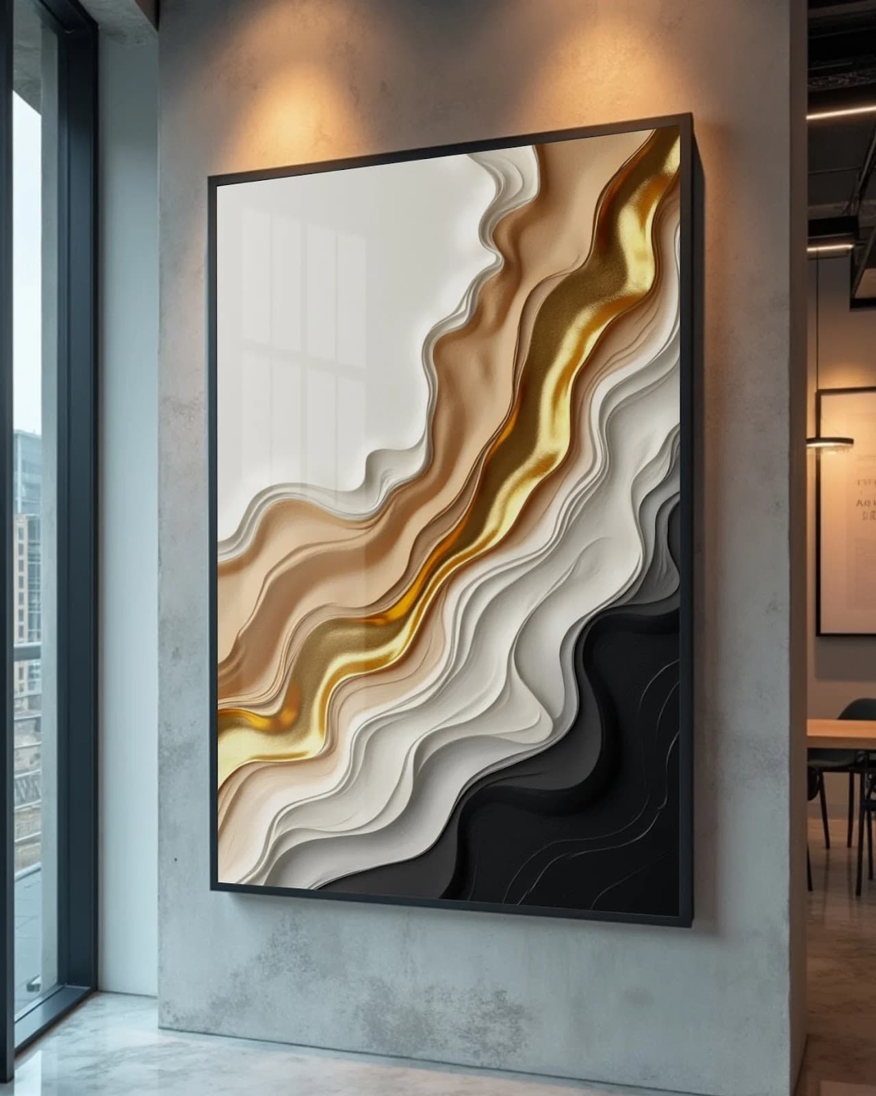 Quadro Ondas Abstratas Douradas