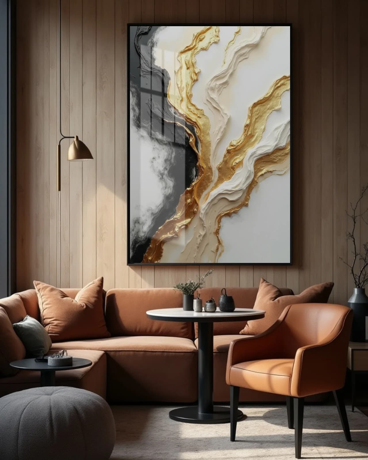 Quadro Ondas Ouro e Branco Sagrado