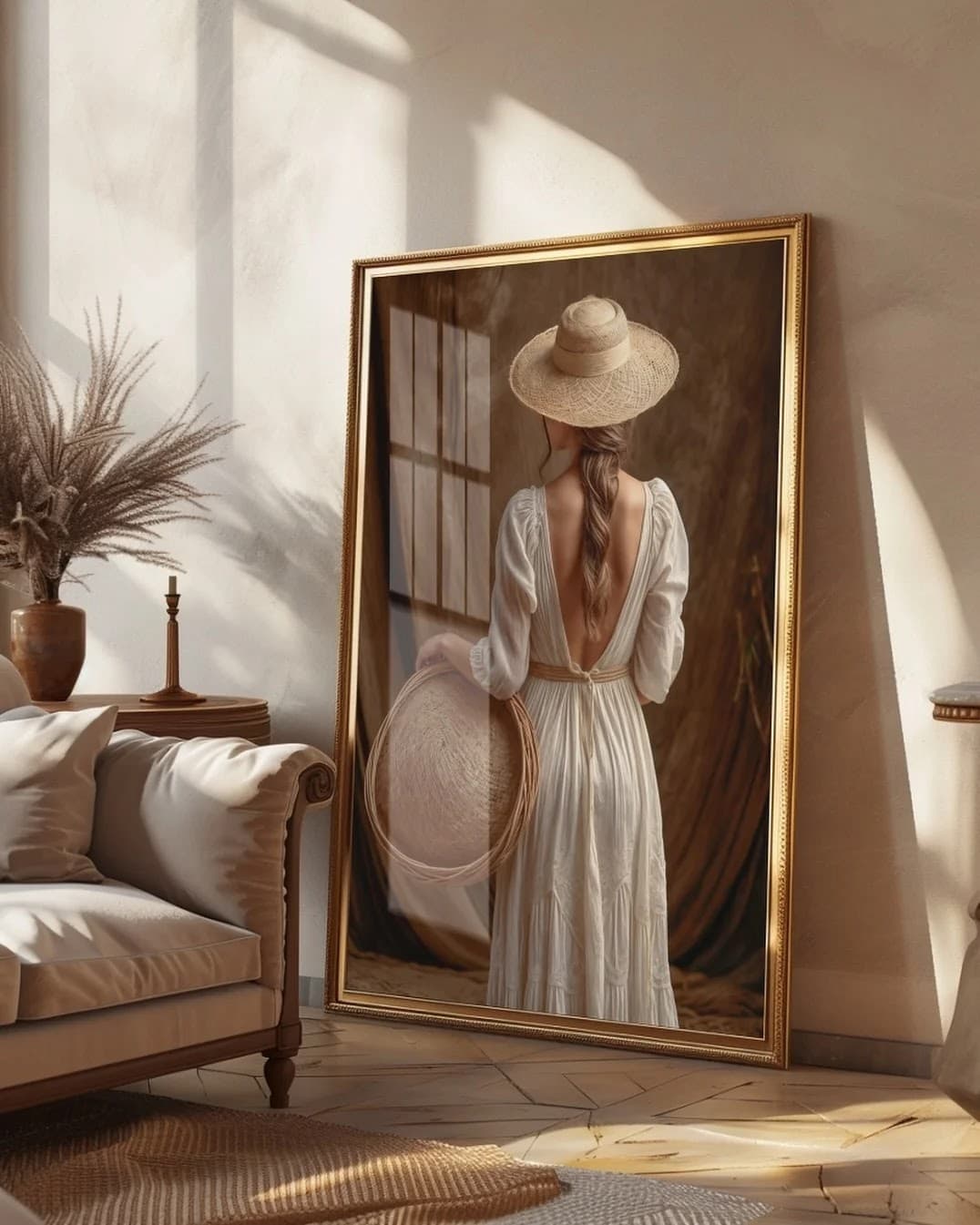 Quadro Mulher de Costas com Chapéu de Palha