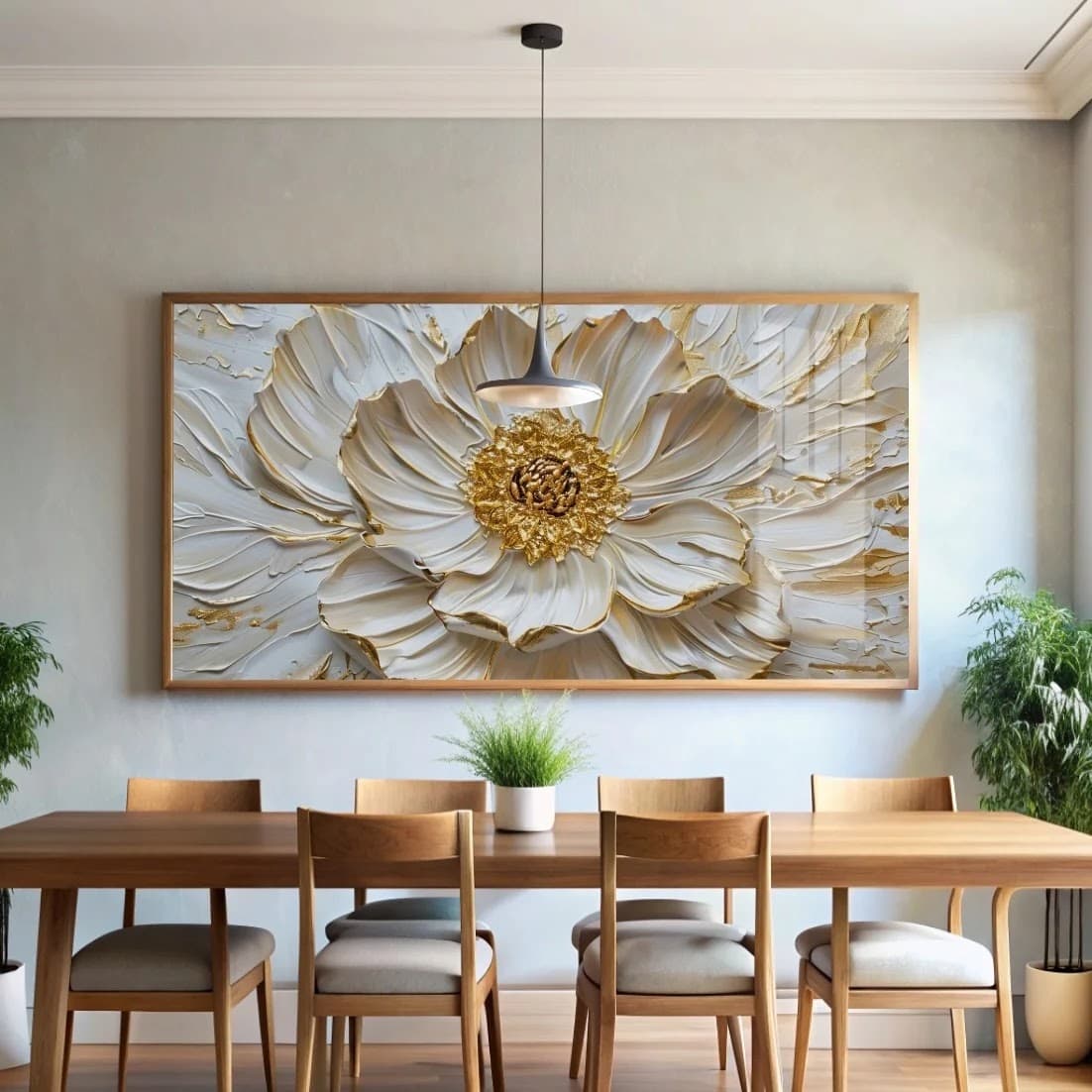 Quadro Peônia Branca e Dourada