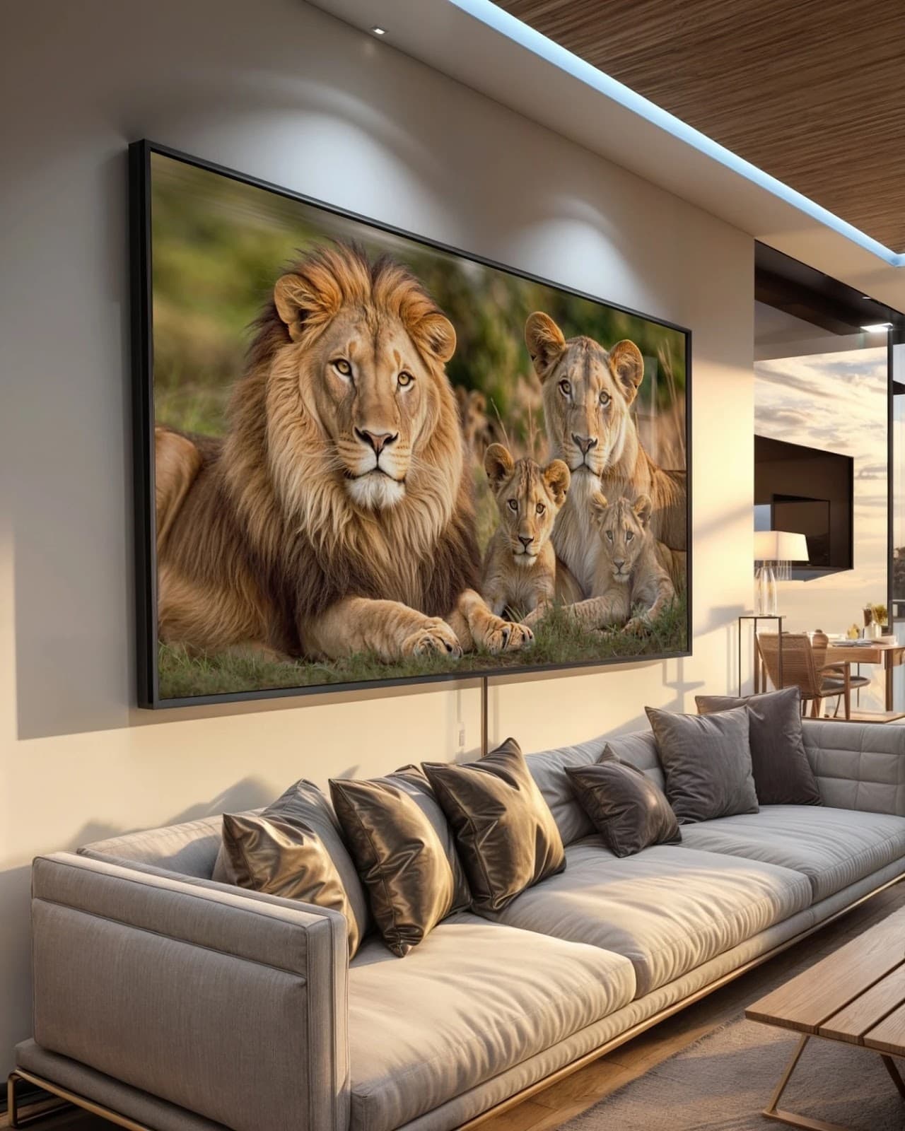 Quadro Família de Leões no Campo