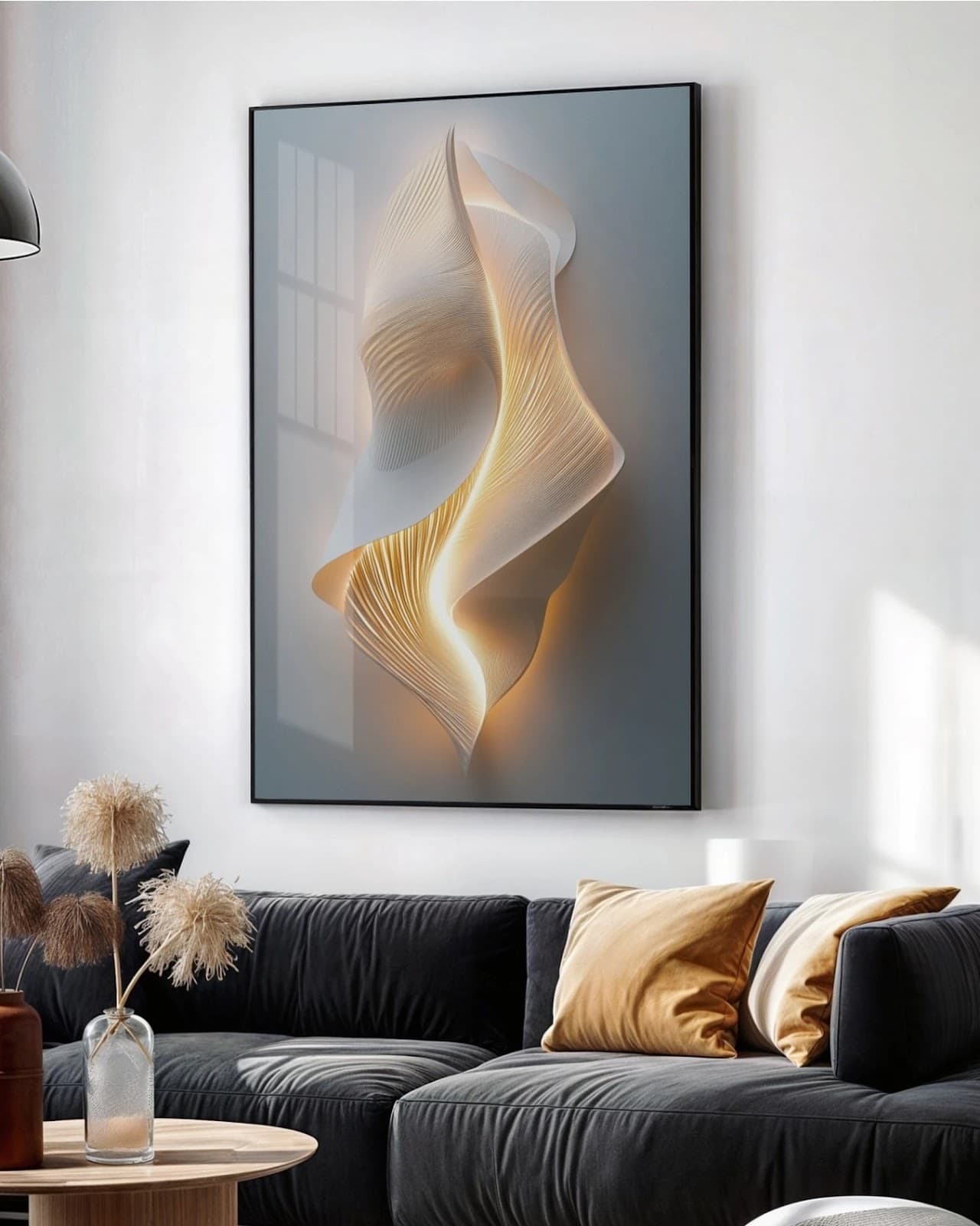 Quadro Voluta Escultural Branca e Dourada