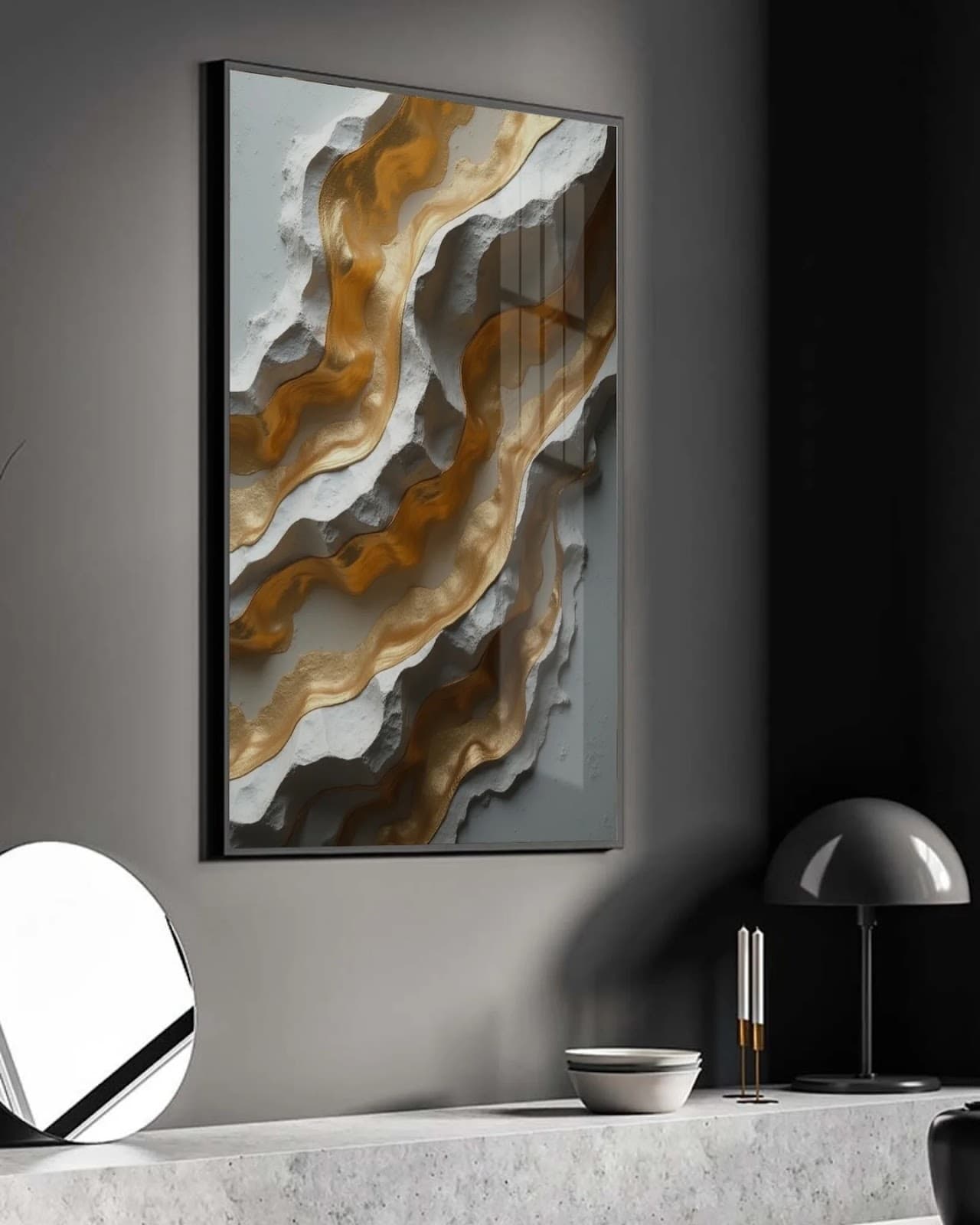 Quadro Mármore Dourado Abstrato