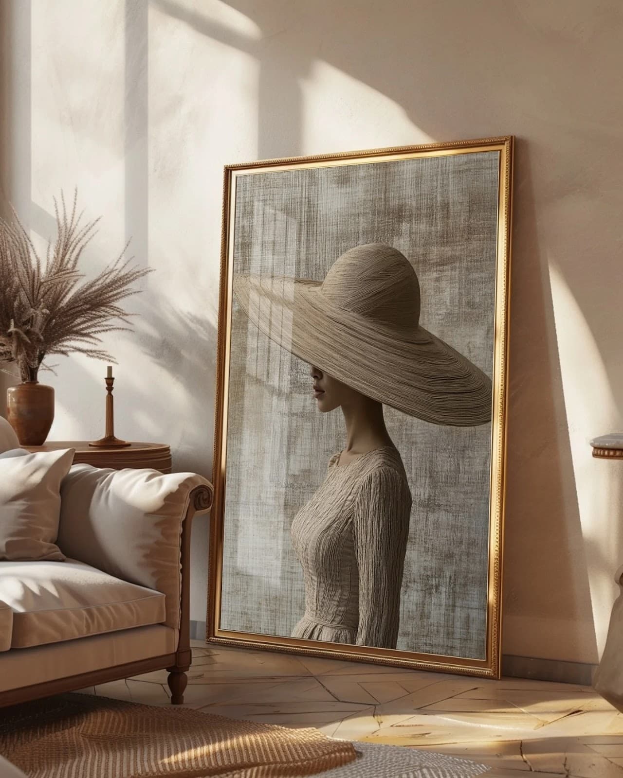 Quadro Mulher de Perfil com Chapéu de Aba Larga