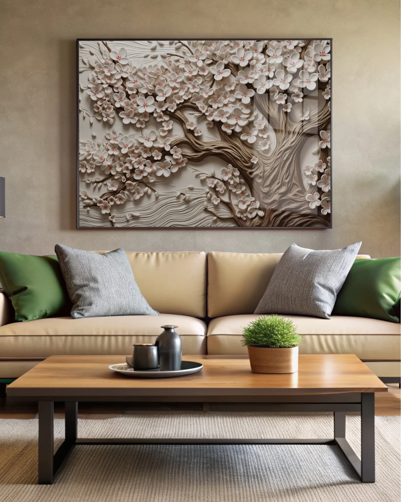 Quadro Cerejeira Florida em Relevo Branco
