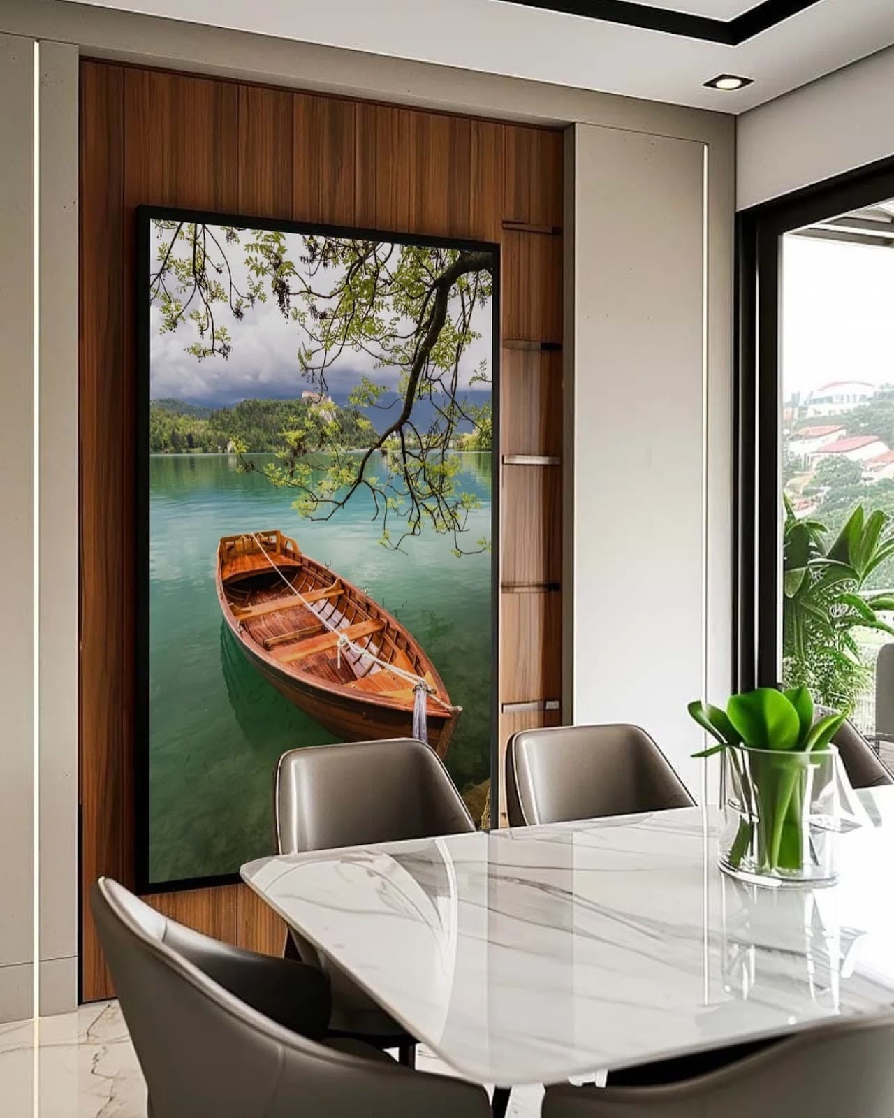 Quadro Barco na Água com Árvore