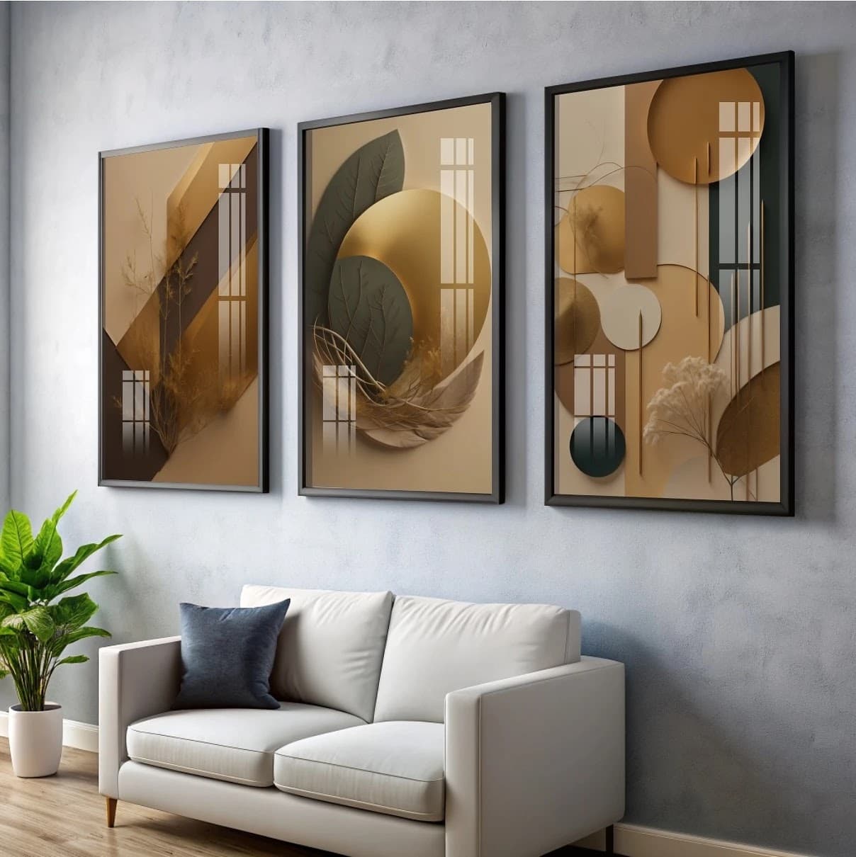 Trio de Quadros Elegância Geométrica Gradiente