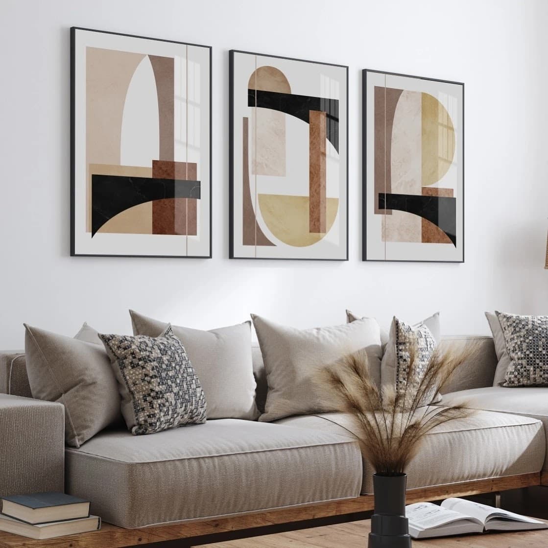 Trio de Quadros Composição Contemporânea Círculos