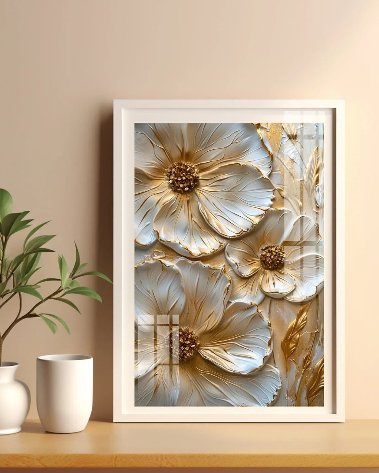 Quadro Flores Celestiais com Ouro Delicado