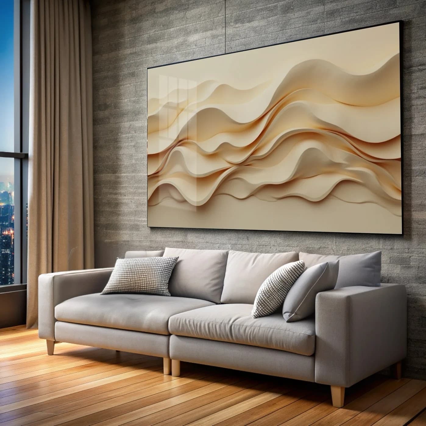 Quadro Ondas Suaves Areia e Ouro
