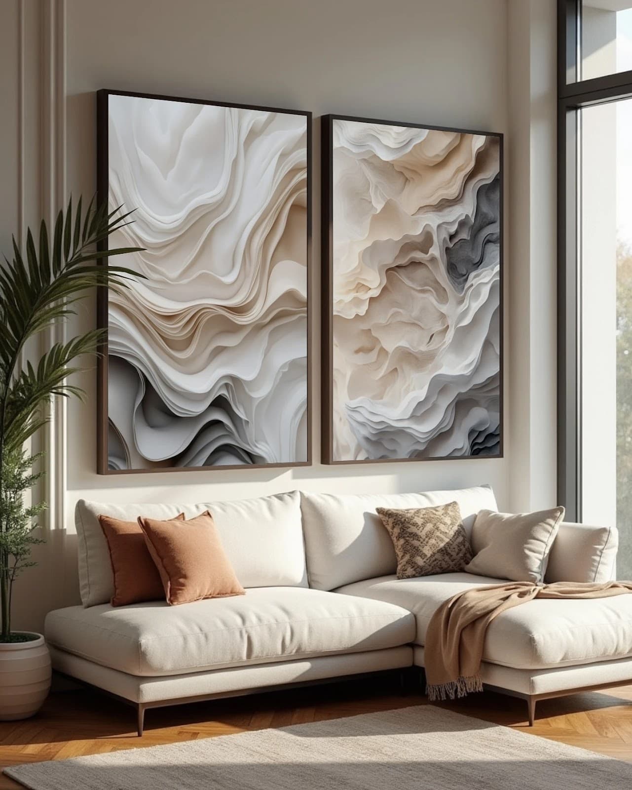 Dupla de Quadros Fluidez Abstrata Elegante