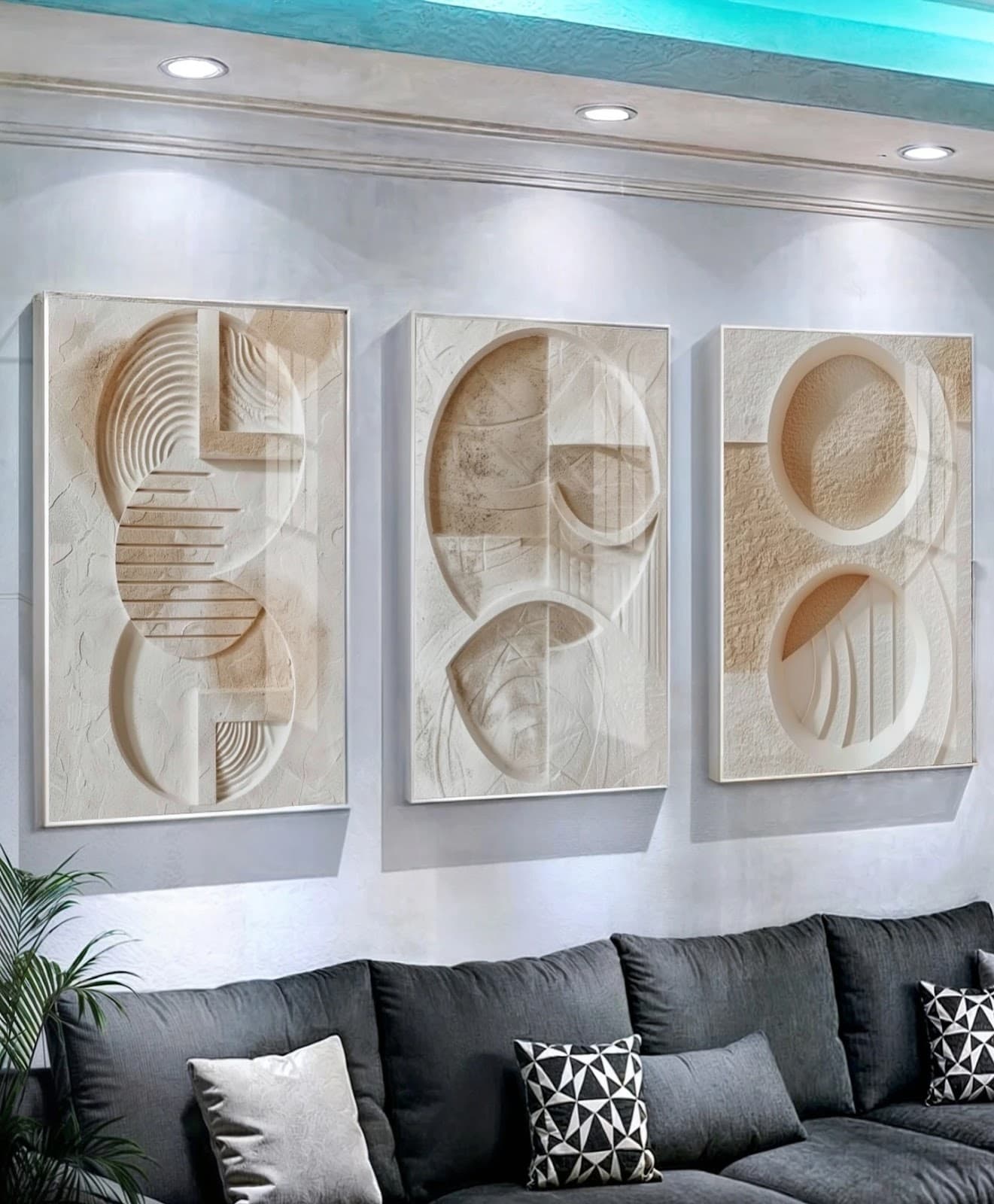 Trio de Quadros Relevo Geométrico Minimalista