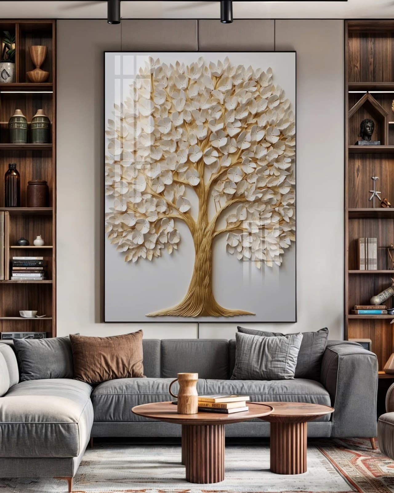 Quadro Árvore Dourada com Folhas Caindo
