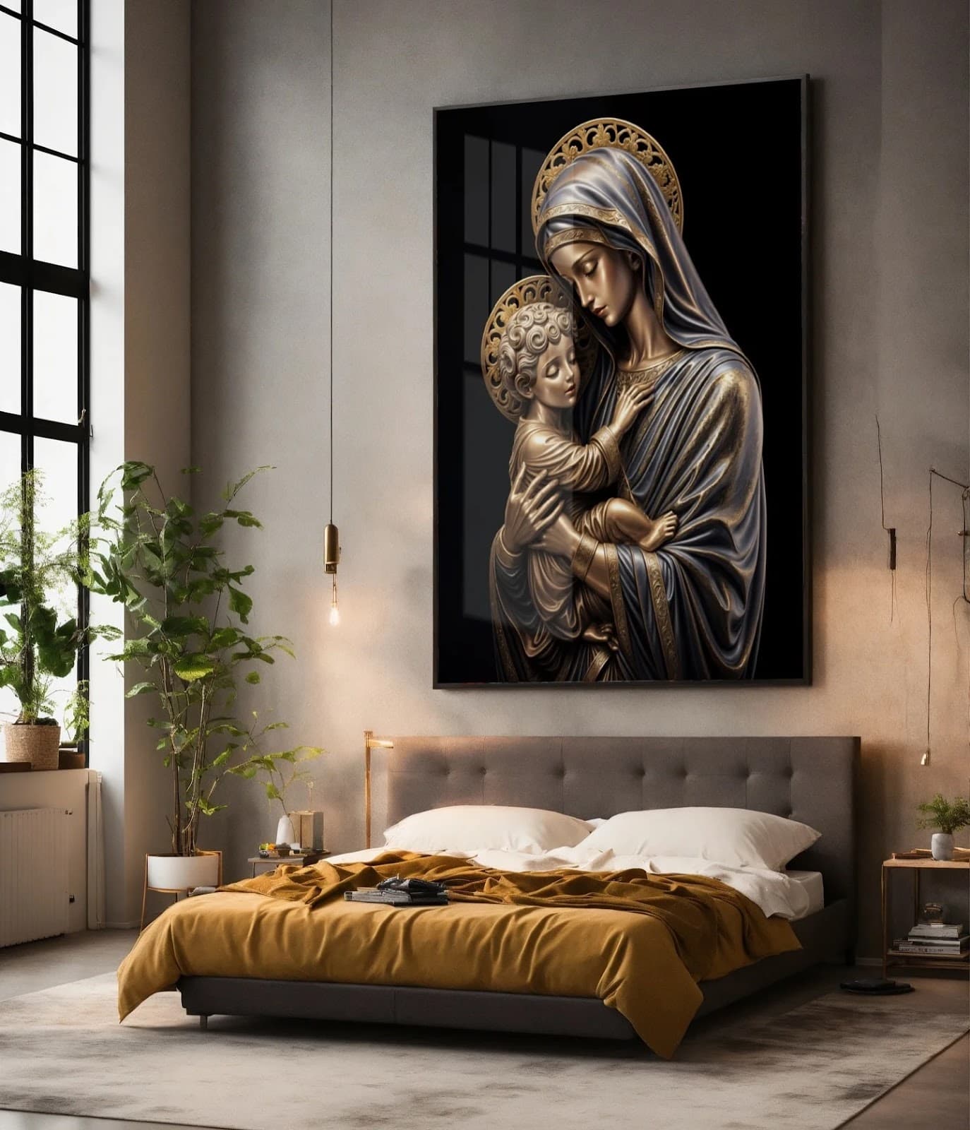 Quadro Nossa Senhora com Menino Jesus em Bronze