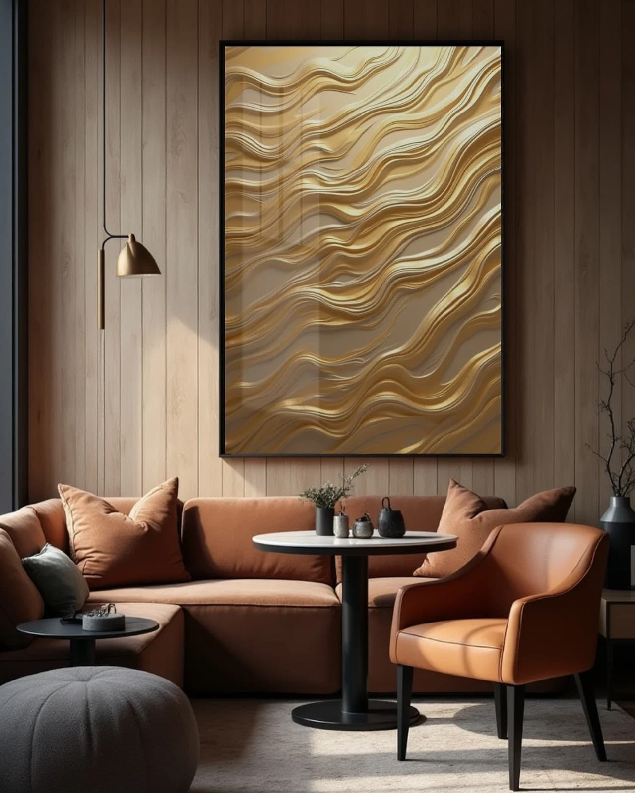 Quadro Ondas Ouro Abstrato