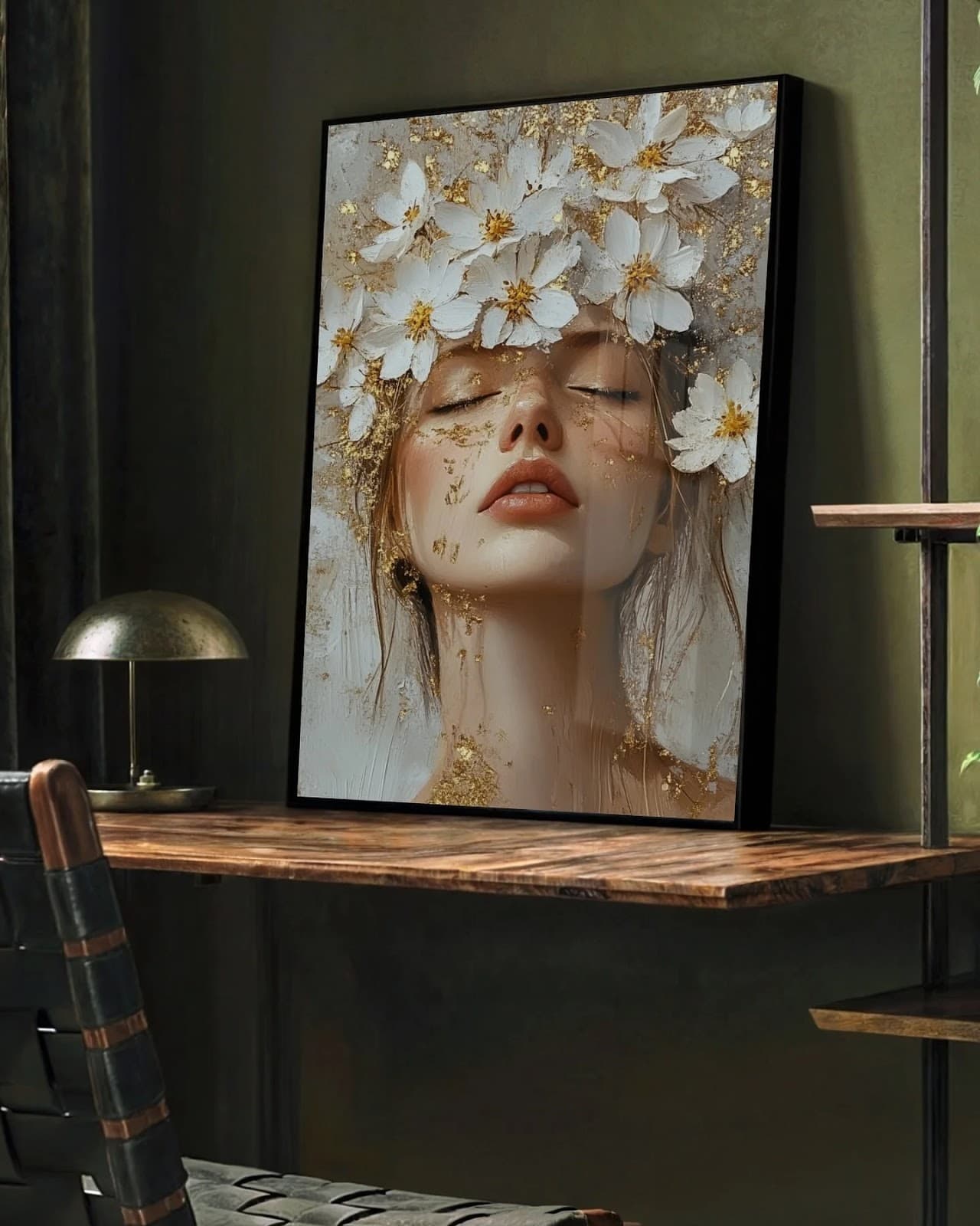 Quadro Rosto em Flores Pálidas