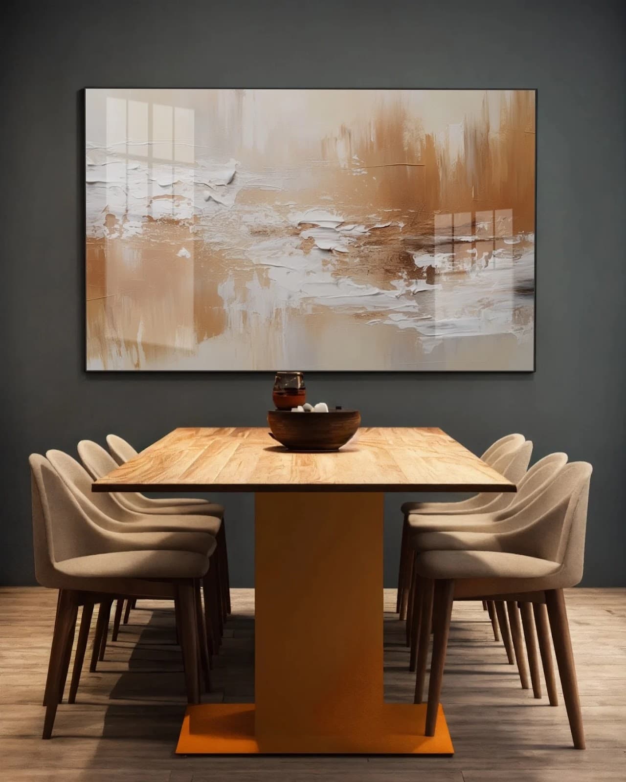 Quadro Pinceladas Abstratas Bege e Dourado