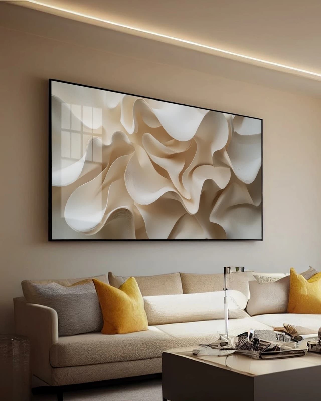 Quadro Formas Fluidas Escultóricas Creme