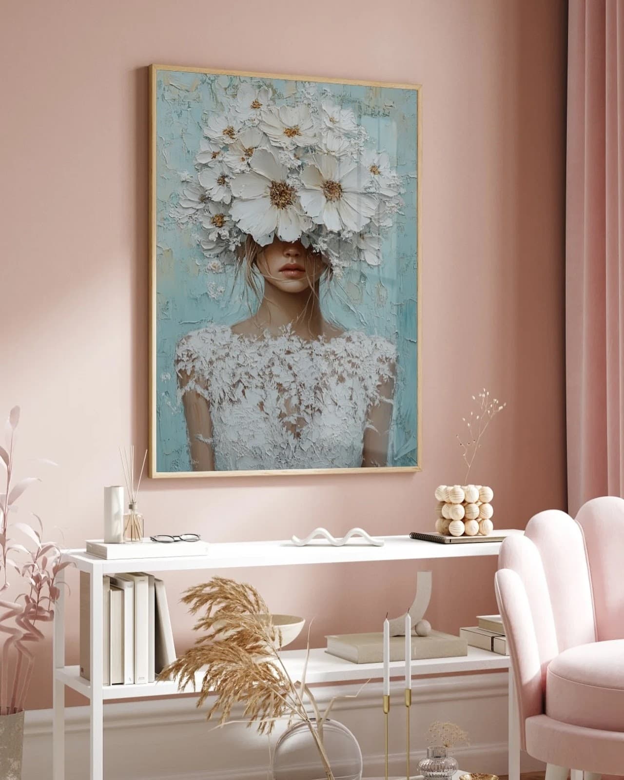 Quadro Mulher Peônia Céu