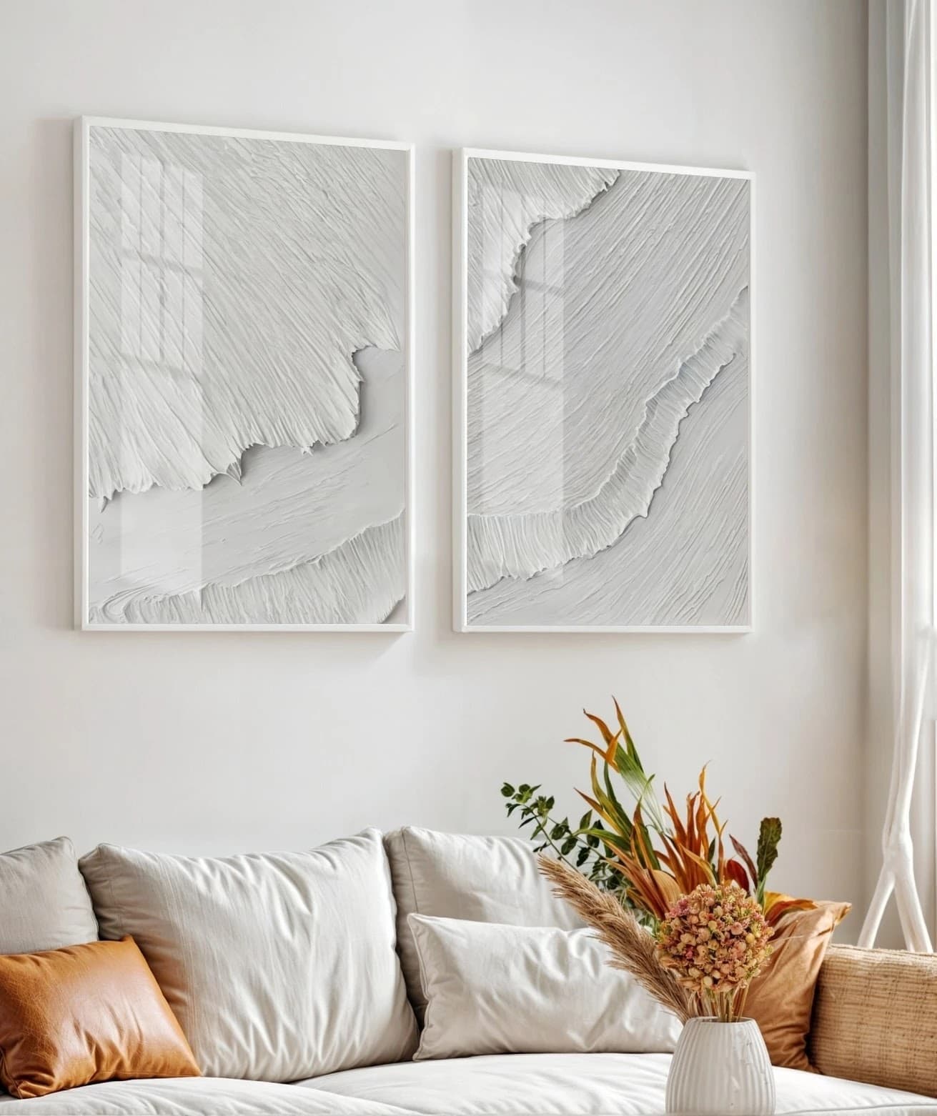 Dupla de Quadros Textura em Relevo Branco