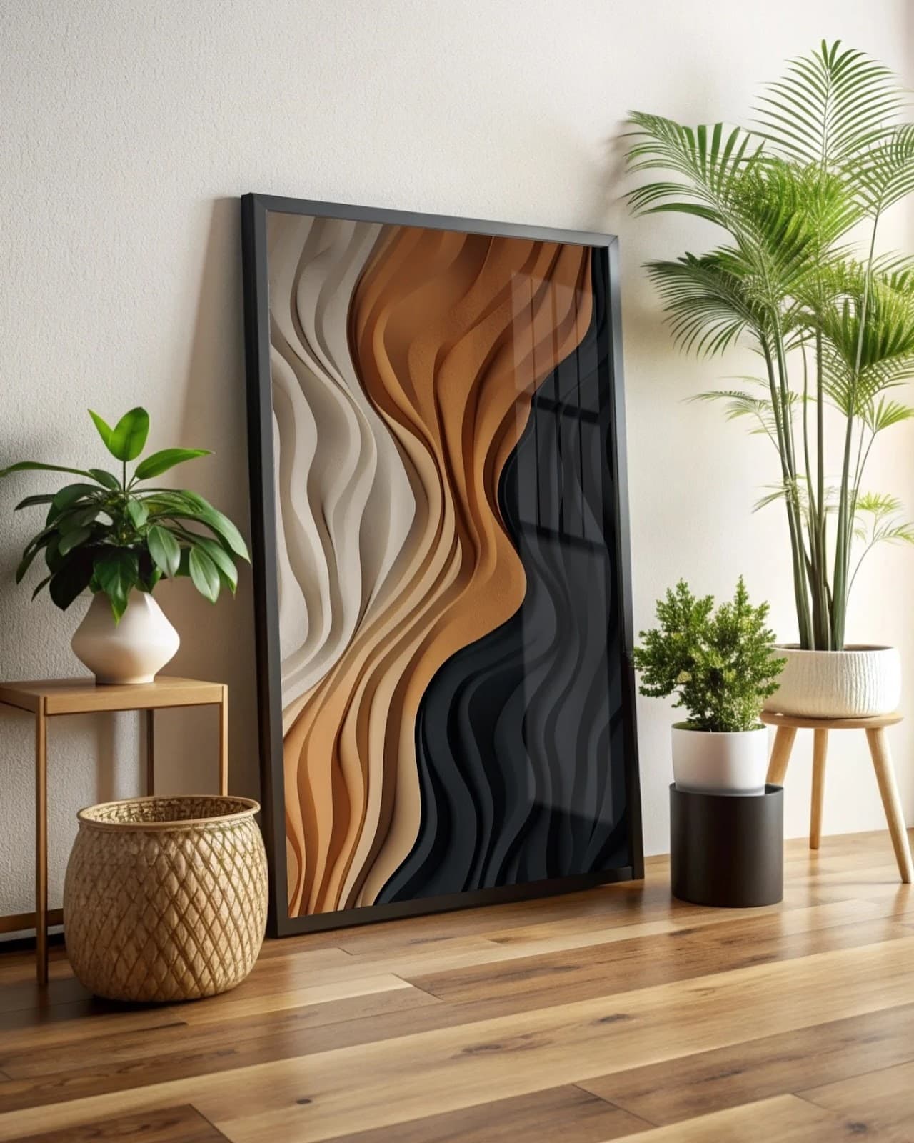 Quadro Ondas de Bege e Ouro