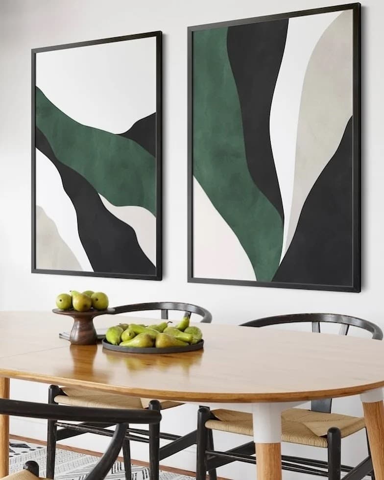 Quadro Dança de Formas Verdes e Brancas